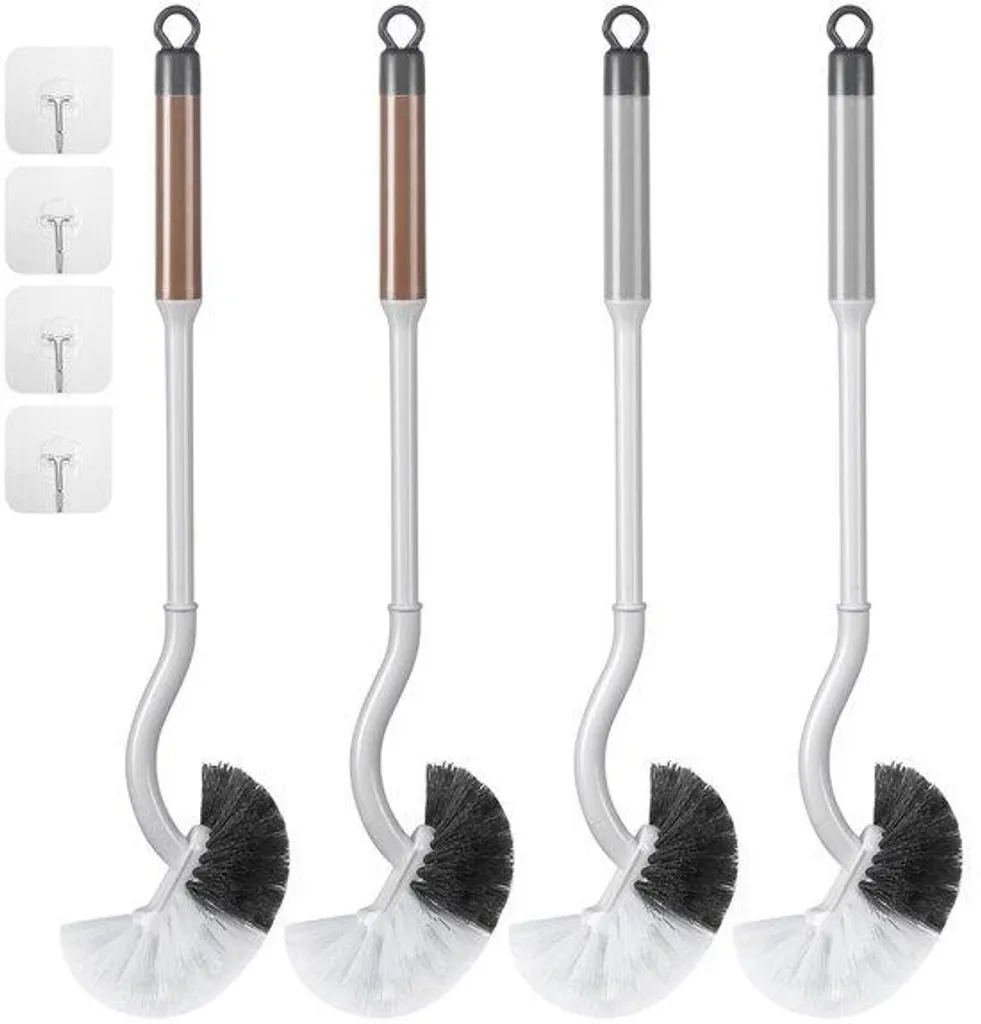 Brosse de toilettes ergonomique lot de 4 pièces avec tête incurvée grise