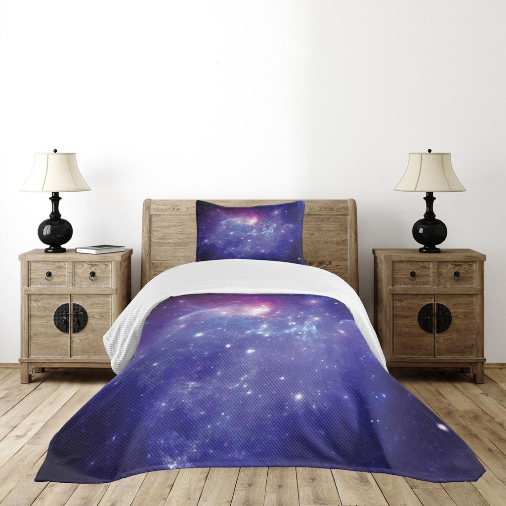 ABAKUHAUS Weltraum Tagesdecke Set, Nebula Gas Cloud Staub Spiral Expanse Planet Galaxy System Milchstraße Inspiriert, 170 x 220 cm, Navy Lila