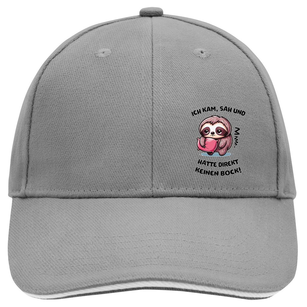 Huuraa Cappy Mütze Kam sah und direkt keinen Bock Faultier Dark Grey/White Baumwolle 6-Panel Kappe Geschenkidee