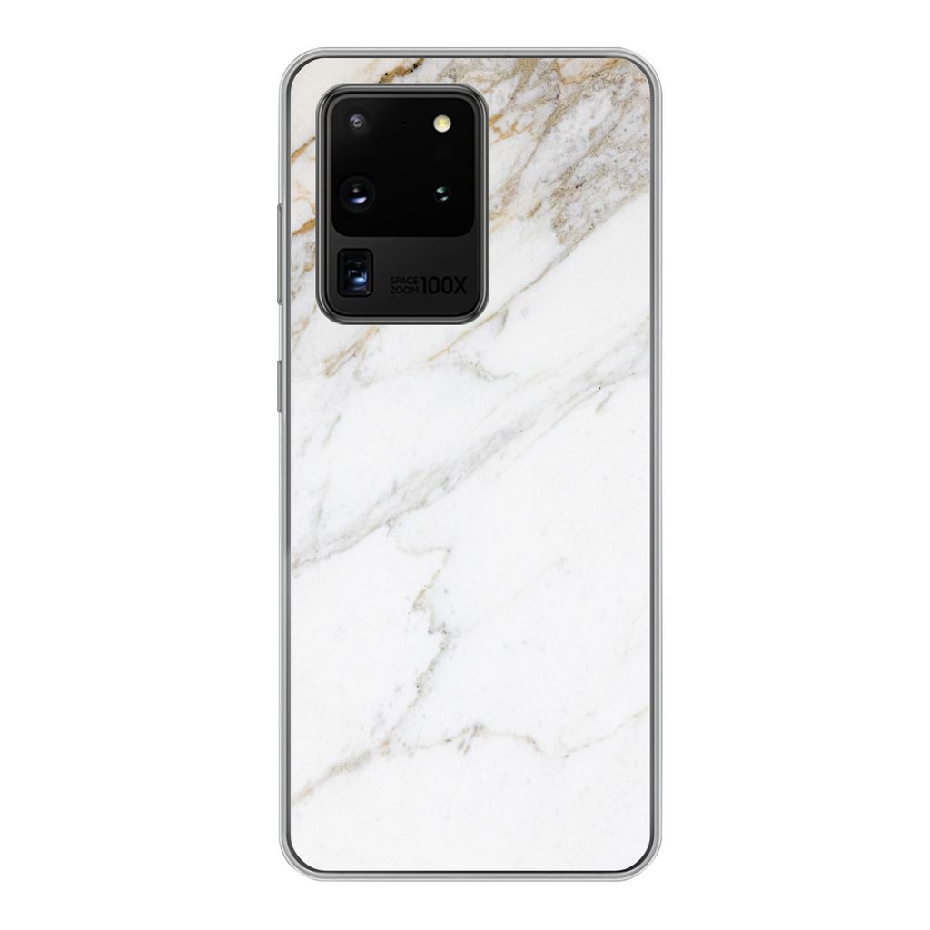 MuchoWow Handyhülle Schutzhülle Hülle für Samsung Galaxy S20 Ultra Marmor - Stein - Weiß - Gold - Marmoroptik - Stein - Luxus Silikon Softca...