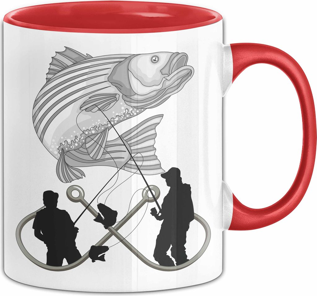 Angler Tasse Geschenk Hecht Grafik Geschenkidee Angeln (Rot)