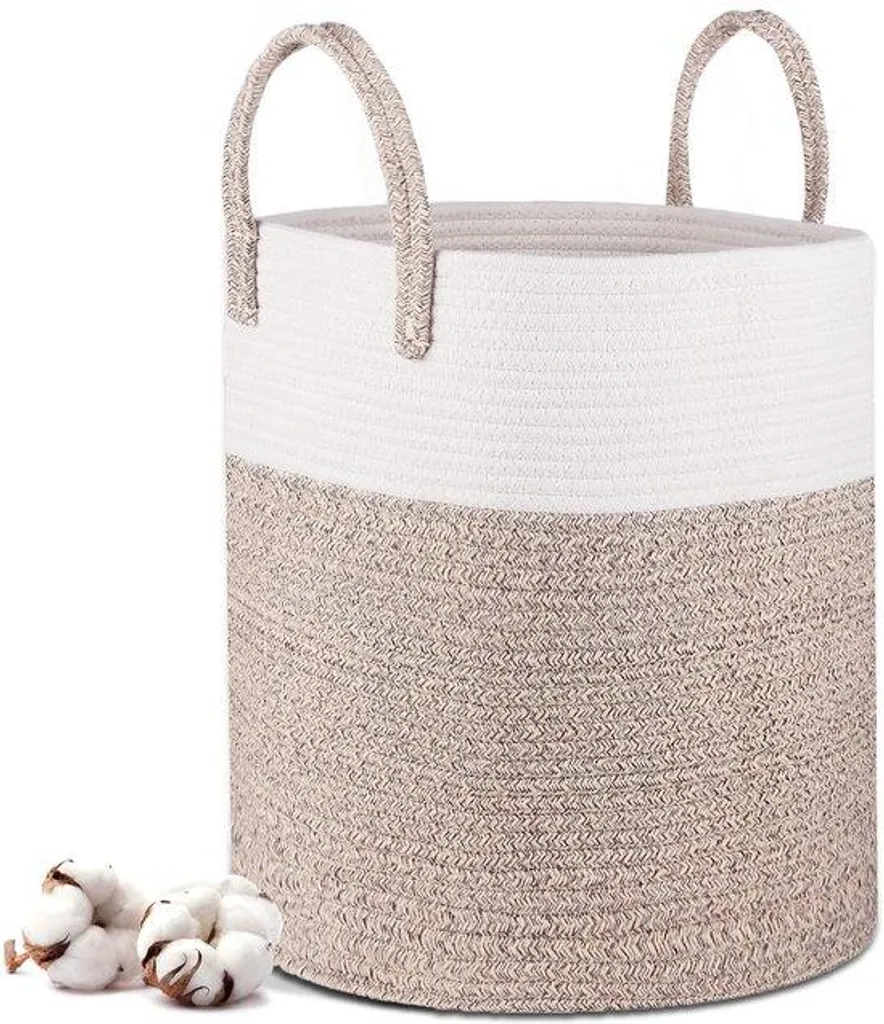 Petit panier à linge marron 35x40 cm pour petite salle de bain - Coton