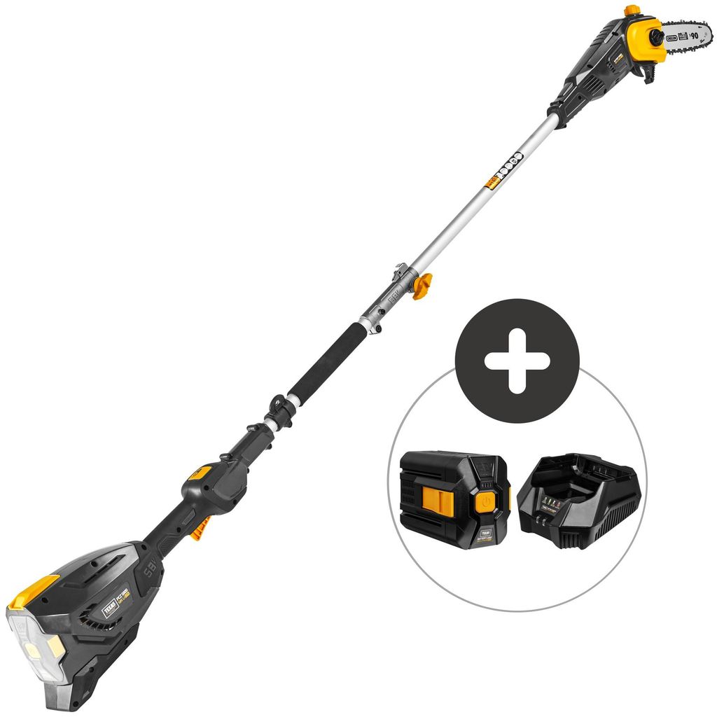 TEXAS PCZ 5800 Akku-Hochentaster 58V mit 20 cm Oregon-Schwert, 210 cm Länge, automatische Kettenschmierung, inkl. 2 Ah Akku und Ladegerät