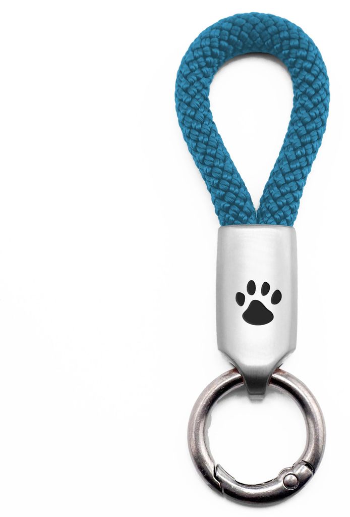 GIPFELWELLE Handgemachter Edelstahl Schlüssel Anhänger mit Gravur Kette Ring Paracord 6 mm Segeltau, Damen Herren, Pfote, Petrol, Silber