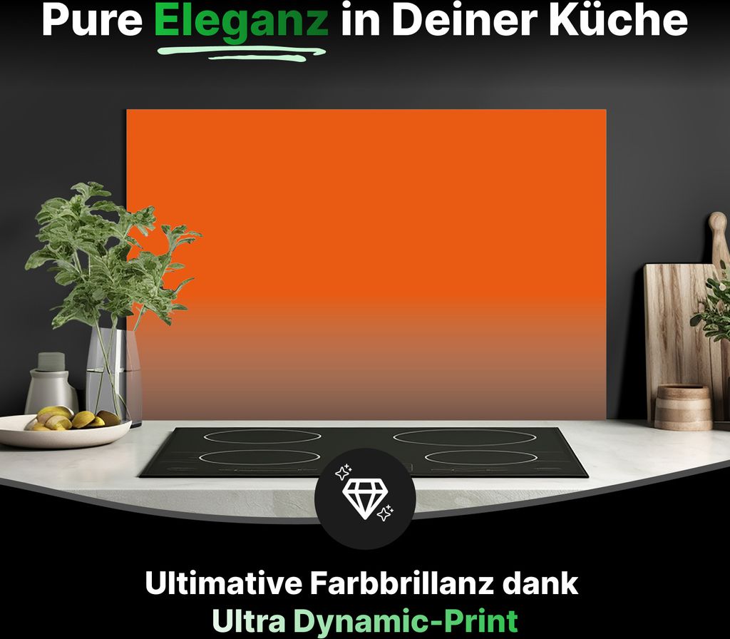 Küchenrückwand Glas 80 x 40 cm – Wandverkleidung in Reinorange (RAL 2004), Wandschutz und Spritzschutz für Küchenwände