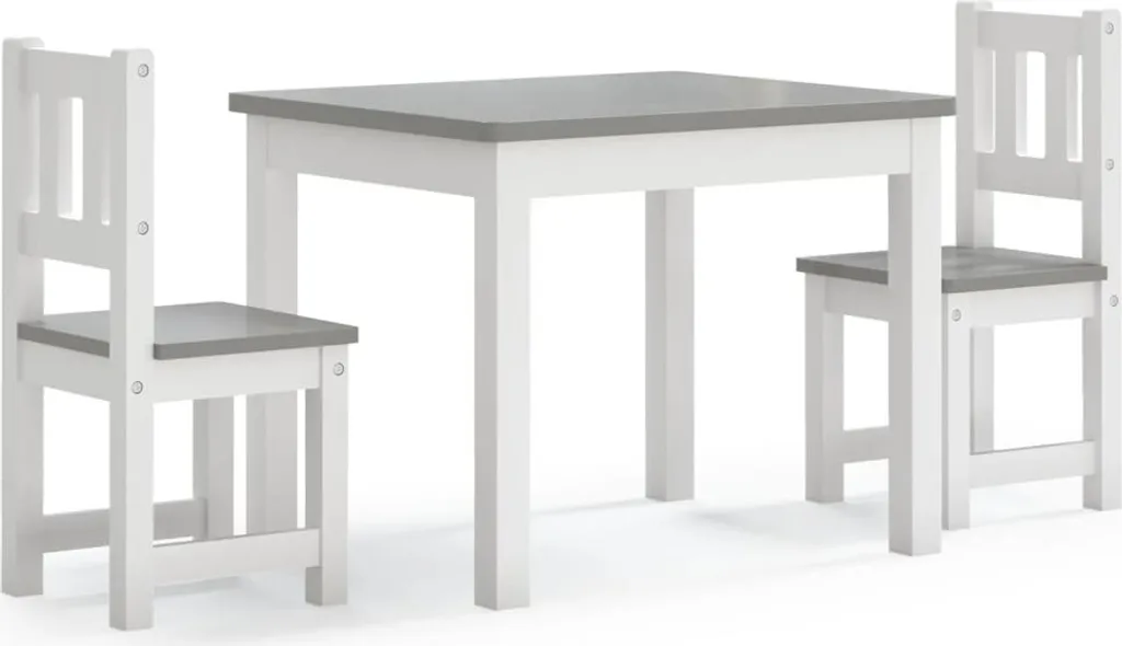 gruppo di seduta per bambini a 3 pezzi in MDF bianco e grigio
