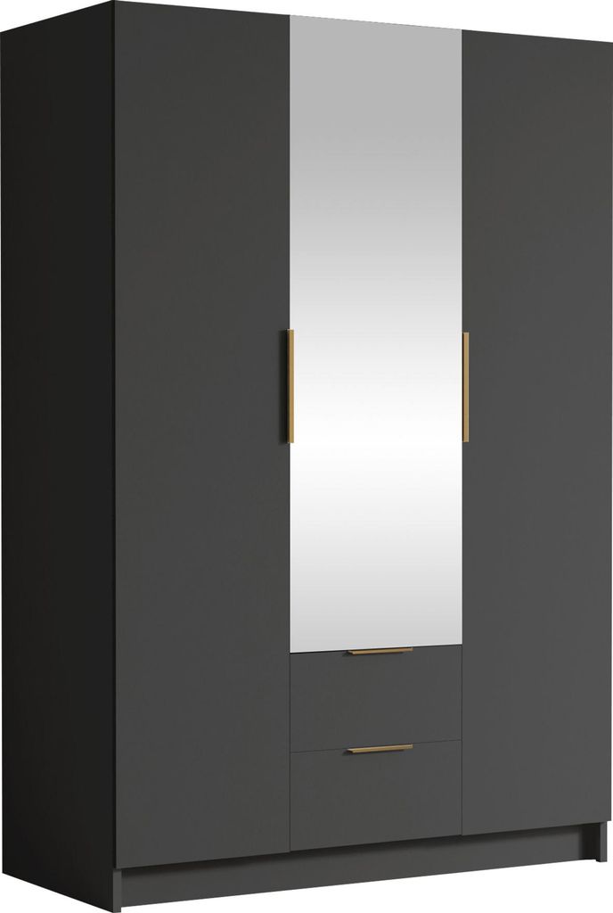 MIRJAN24 Kleiderschrank Calwi II 150, Schlafzimmer, mit Spiegel, Drehtürenschrank, mit Kleiderstange, Modern, Garderobenschrank, Metallgriffe (Far...