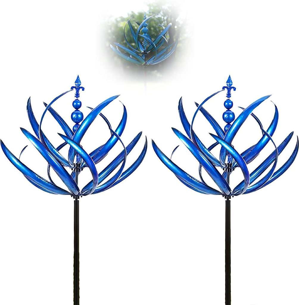 Drehbares Garten Windspiel, Metall Windrad, 3D Spinner, Blau, Windfänger, Dekoration