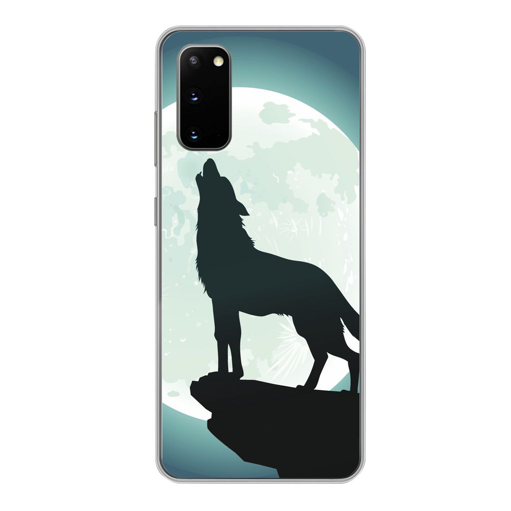MuchoWow Handyhülle Schutzhülle Hülle für Samsung Galaxy S20 Wolf - Mond - Stein Silikon Softcase Handy Hülle - Bild