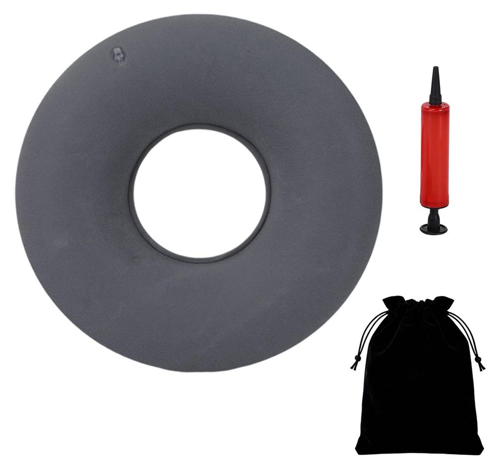 Sitzkissen (PVC), postoperativer Sitzring mit Pumpe und Aufbewahrungstasche, waschbares Donut-Kissen, aufblasbares Steißbeinkissen zur Druckentlas...