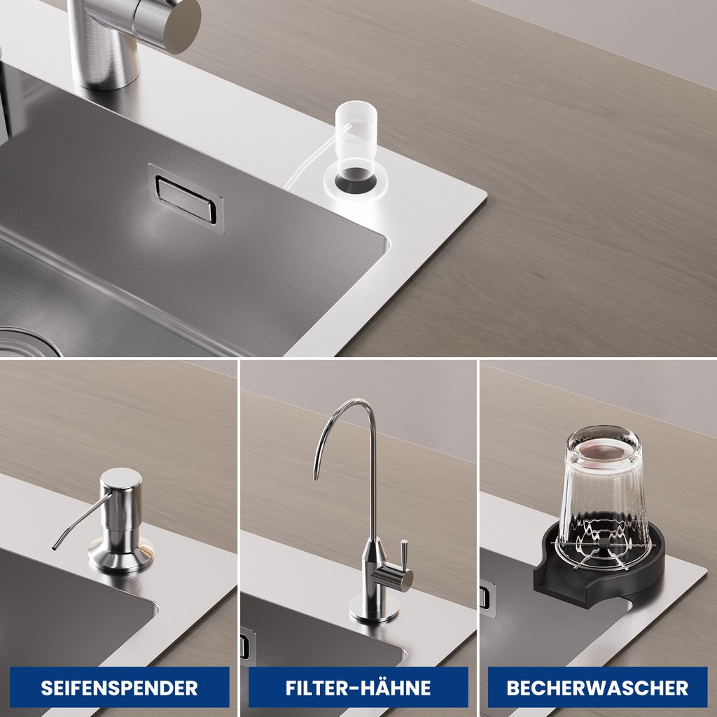 CECIPA Edelstahlspüle gebürstet Küchenspüle 60*45*18cm Produktbild 4