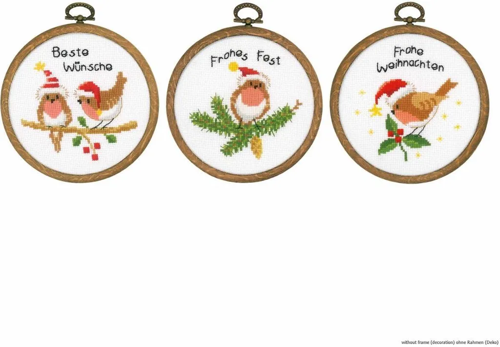 Kit Point de Croix Compté Oiseaux de Noël Vervaco Toile Aida Set de 3 Kit