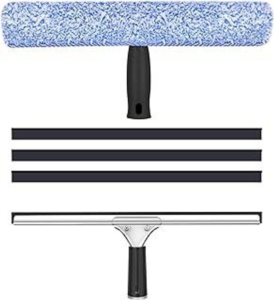 Fensterreiniger Set 5-Teilig, 35cm Professioneller Fensterreinigungsset mit Silikonklinge, Hochsaugendem Mikrofaserwischer, Komplettset für Fenste...