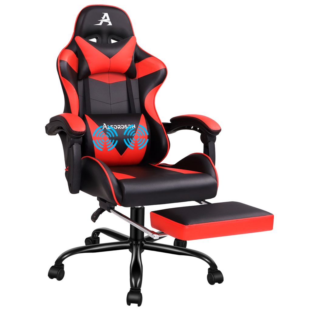 ALFORDSON Massage-Gaming-Stuhl, 150° Neigung, ergonomischer Chefsessel, Kunstleder mit Fußstütze, höhenverstellbar, Rennstuhl, 180 kg Tragkraft...