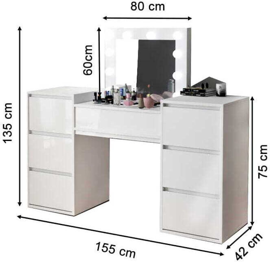 Schminktisch Mit Spiegel Weiß Mit Spiegel 12 Led Visagist Produktbild 3