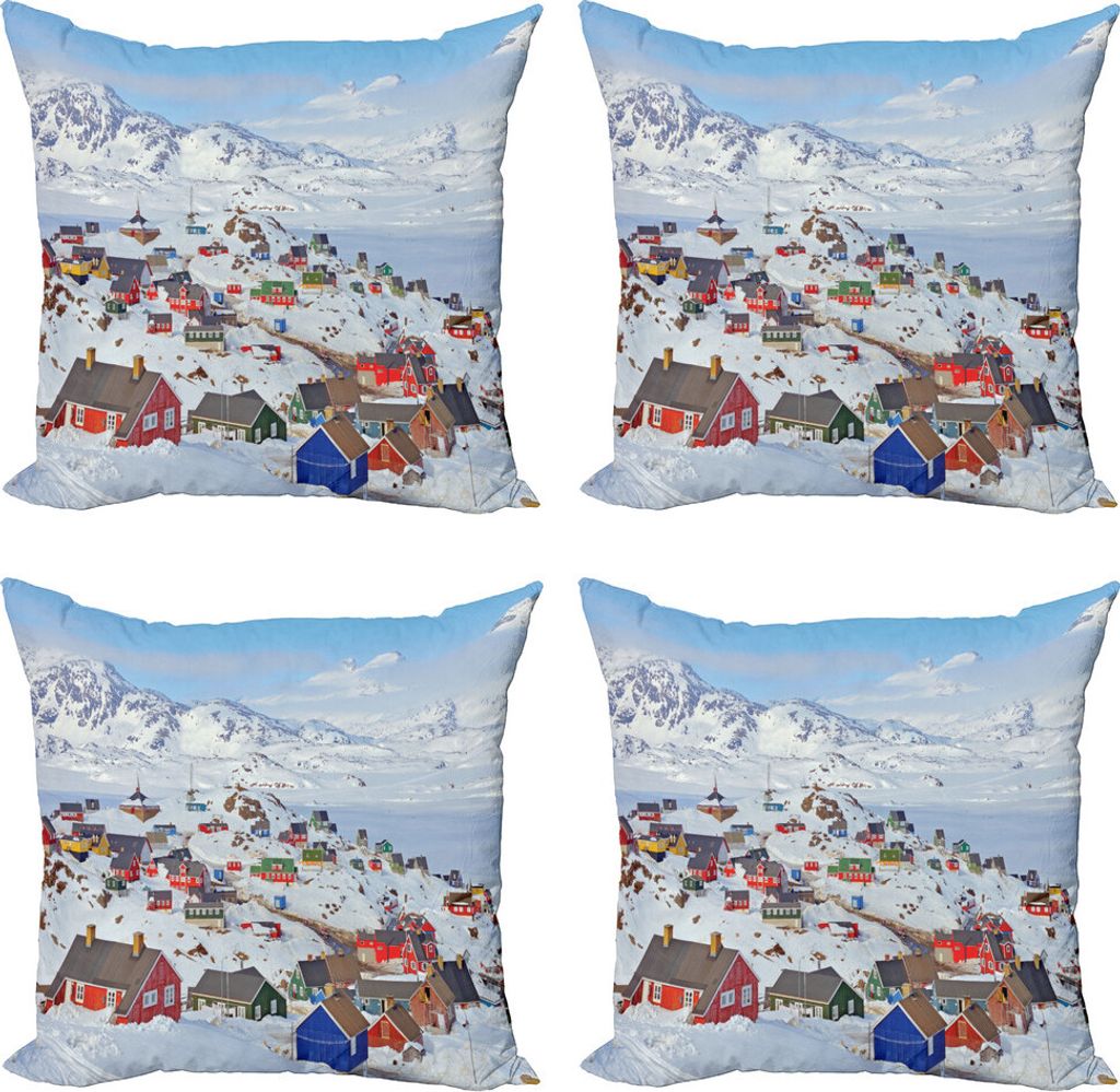 ABAKUHAUS europäisch Kissenbezug Set (4 Stück), Gefrorene Winter-Entwurf, Moderner Doppelseitiger Digitaldruck, 60 cm x 60 cm, Mehrfarbig