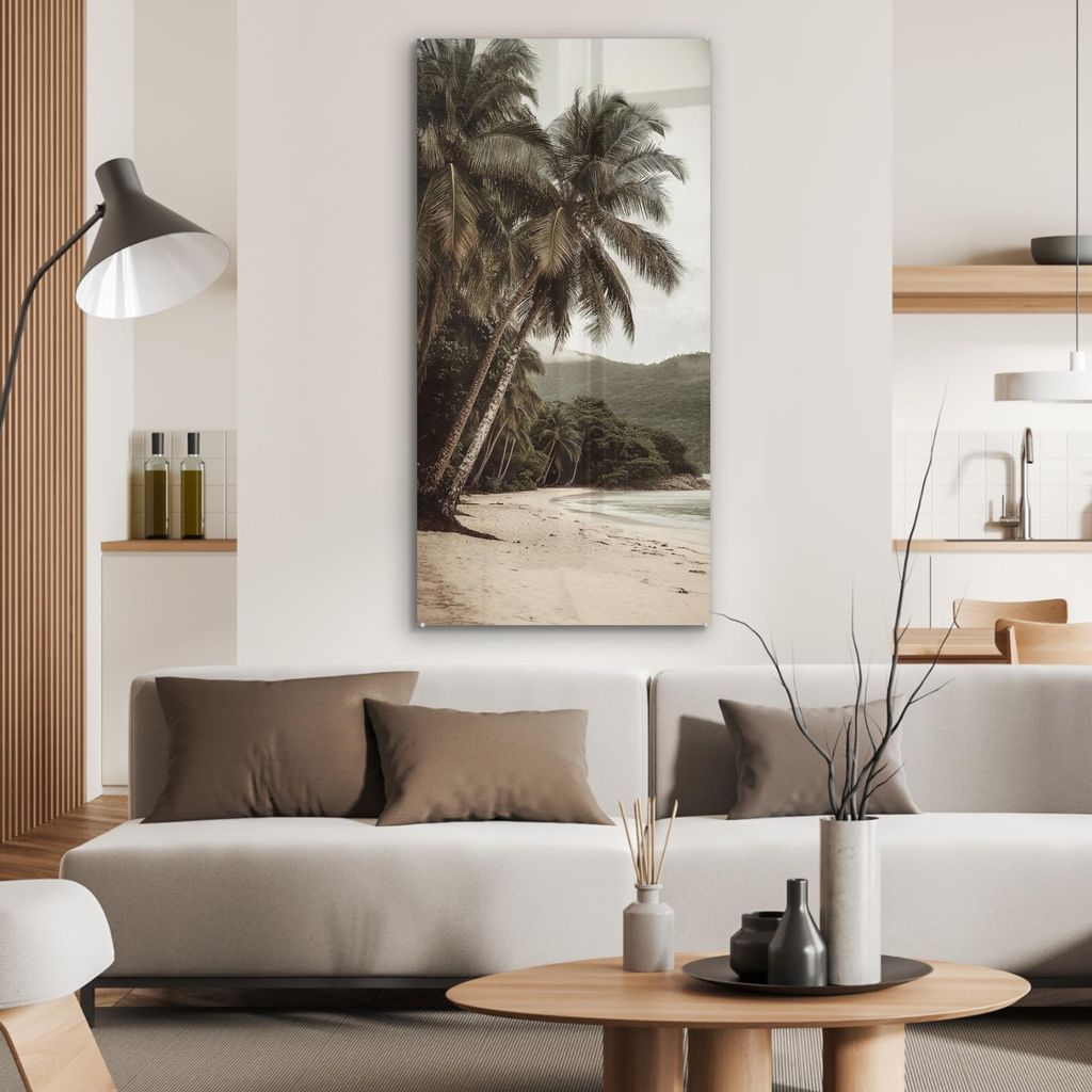 MuchoWow Glasbilder - Bilder auf Wandbild - Foto auf Glas Insel - Palme - Meer 60x120 cm Wanddekoration aus Glas - Acrylglasbild - Acrylbilder - Sc...