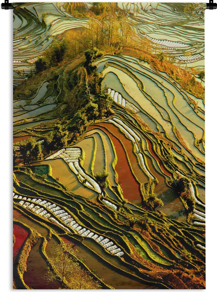 MuchoWow Wandteppich Wandbehang Schöne Farbpalette von Reisfeldern in China 90x135 cm Tapisserie Dekoration Wandtuch - Baumwolle - Wandskulptur