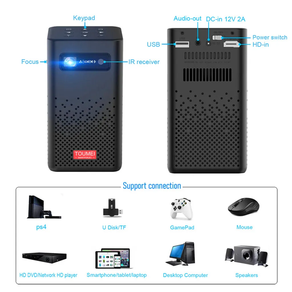Vidéoprojecteur 1080P Full HD Cinéma Maison Android TV 9.0 Bluetooth Noir - 5
