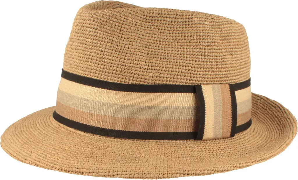 Trilby alla moda Fiebig in paglia di rafia fine con ampio nastro in gros-grain
