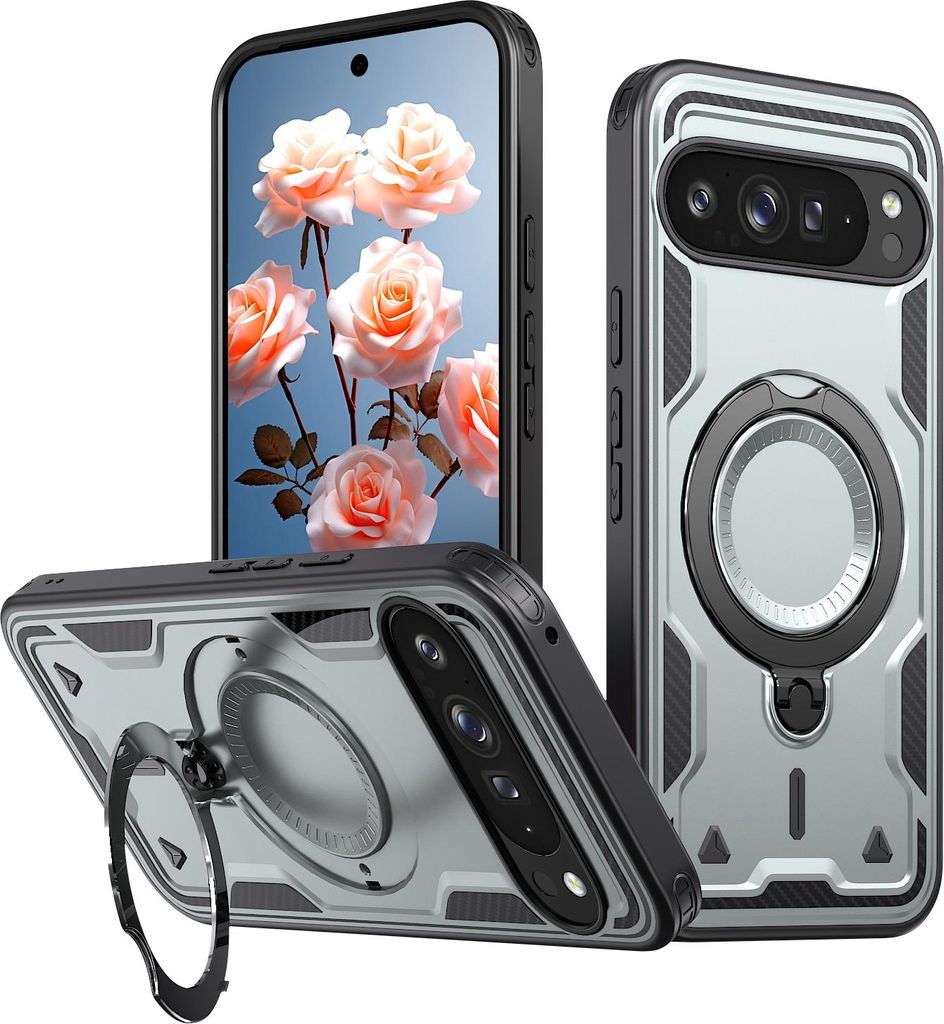 MagSafe Hülle für Google Pixel 9 Pro XL - Phonesta MagLock Armor Back Cover mit Ring - Grau