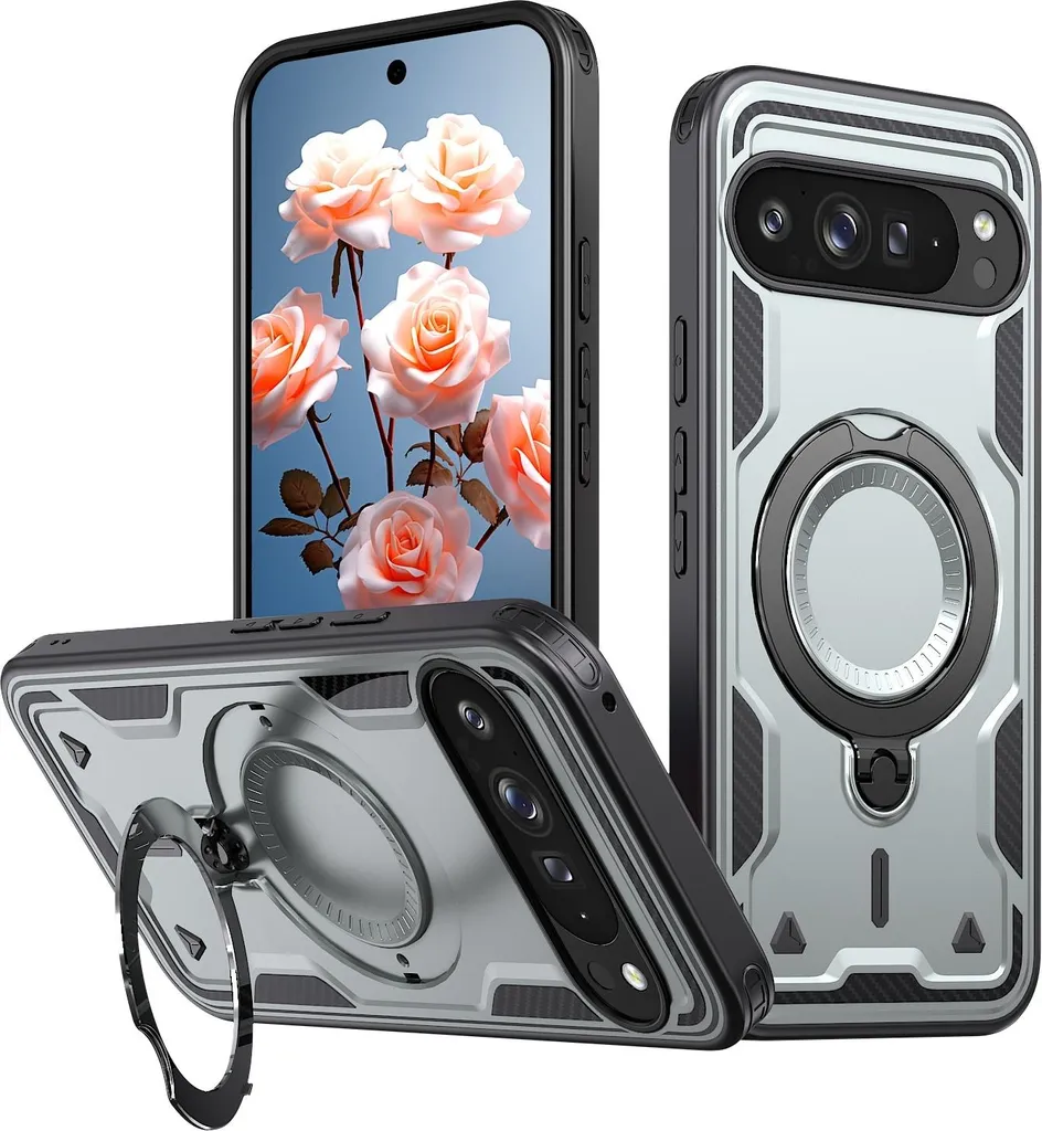 Croazhi Custodia Con Copri Fotocamera E Anello 360° Per Google Pixel 9 Pro XL + 2 Pellicole - Verde, Antiurto Militare, Metallo Magnetico