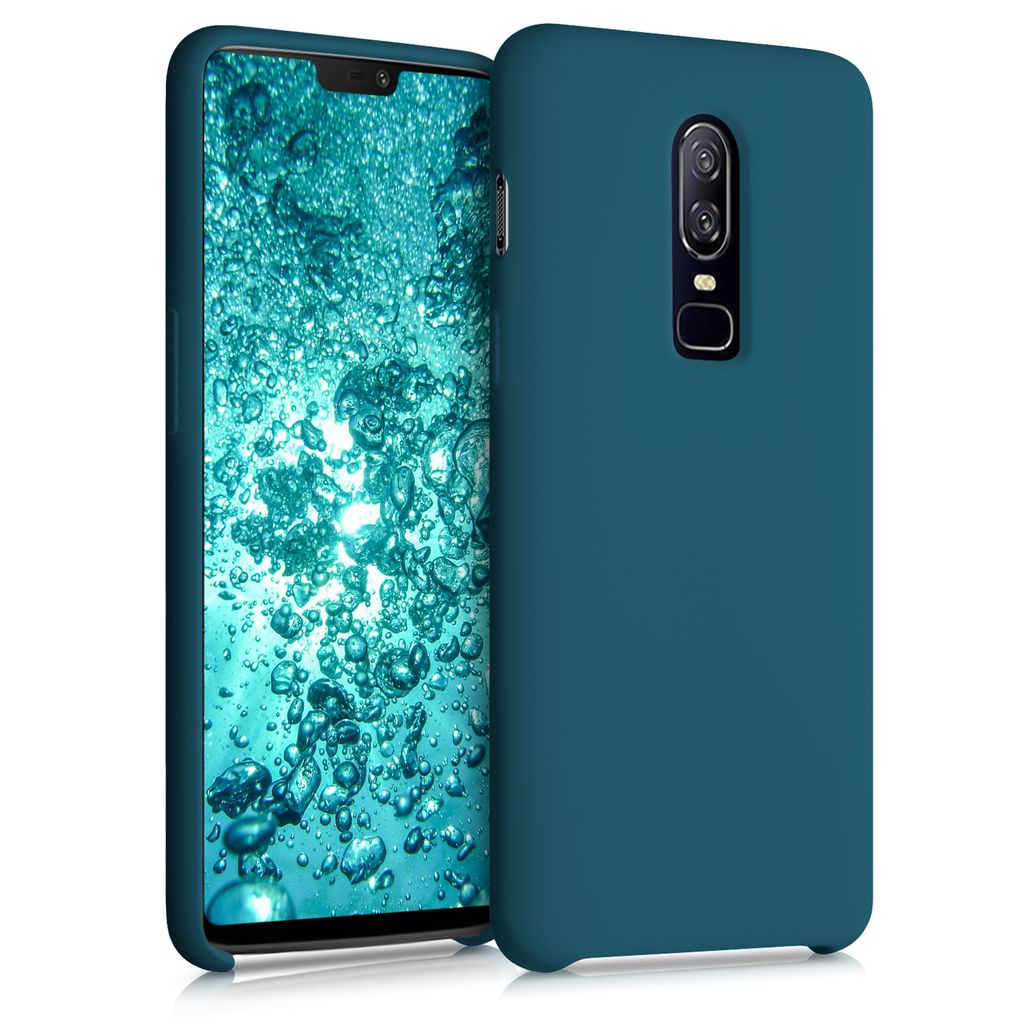 kwmobile Hülle kompatibel mit OnePlus 6 Hülle - Silikon Handy Case - Handyhülle weiche Oberfläche - kabelloses Laden - Petrol matt