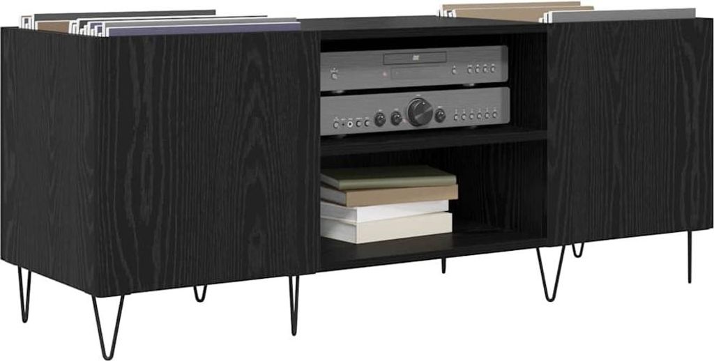 Cloris Designermöbel Schallplattenschrank Schwarz Eichen-Optik 121 x 38 x 48cm - 2026Neu661831 - CD- & DVD-Regale