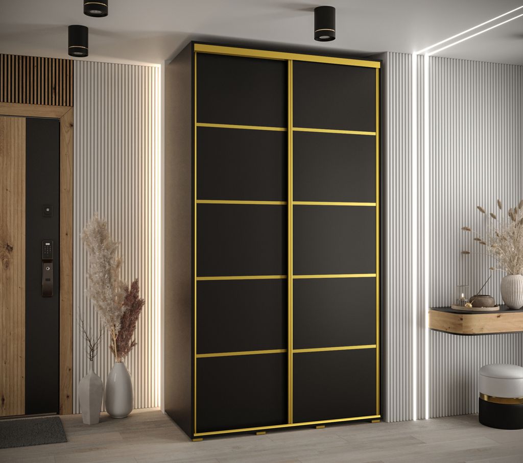 Kleiderschrank ASIRI 4 - 130/60 cm, schwarz/gold