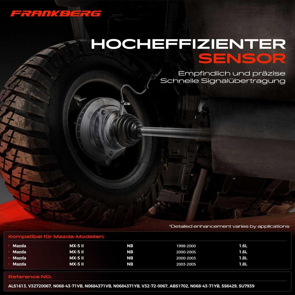 Frankberg 1x ABS Sensor Hinterachse rechts für Mazda MX-5 II NB 1.6L 1.8L 1998-2005