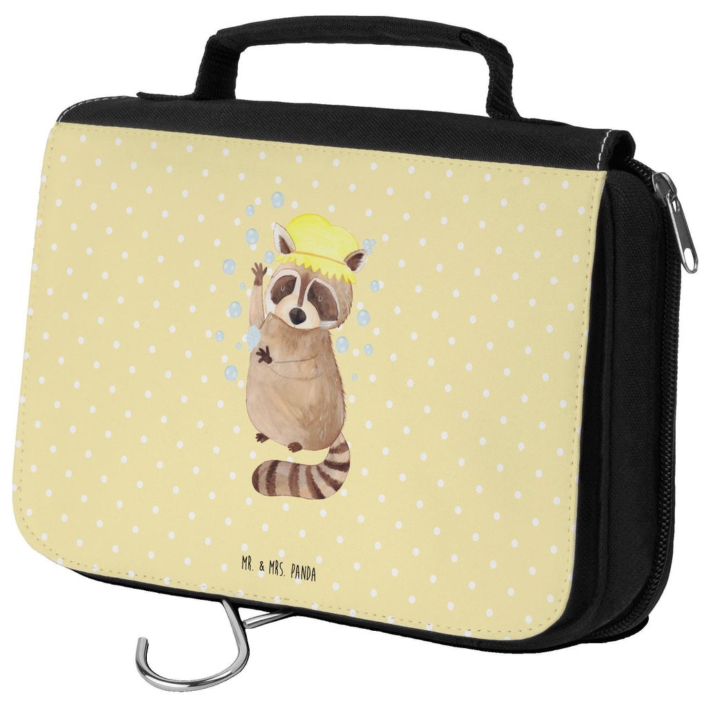 Mr. & Mrs. Panda Kosmetiktasche Waschbär - Gelb Pastell - Geschenk, badtasche, Tagträumen, Kulturbeutel, Seifenblasen, Waschen, kulturtäschchen,...