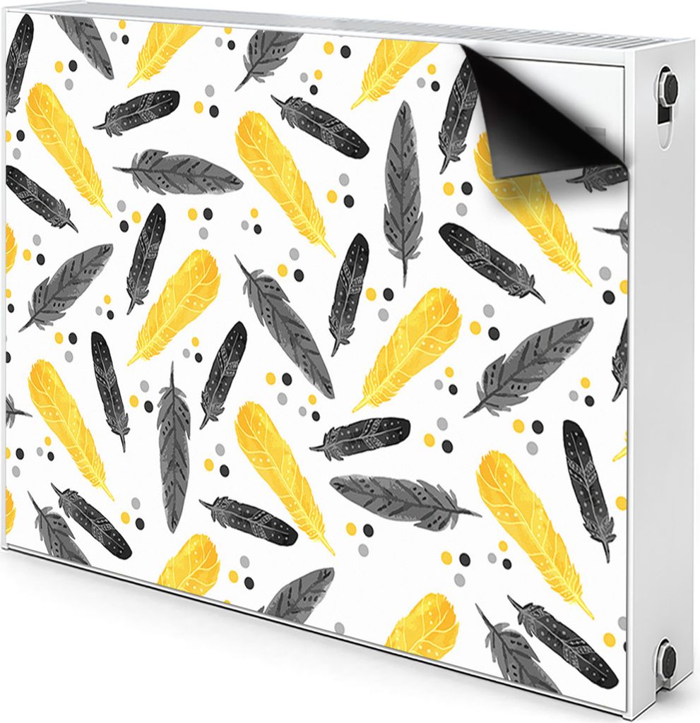 Magnet Heizkörper Heizkörper-Abdeckung Heizkörperabdeckung 90x60 cm - Schwarz, golden, Federn