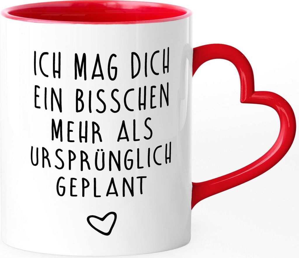 Tasse mit Herz-Henkel ich mag dich ein bisschen mehr als geplant Geschenkidee Valentinstag Freund/Freundin/Partner SpecialMe rot Herz-Tasse