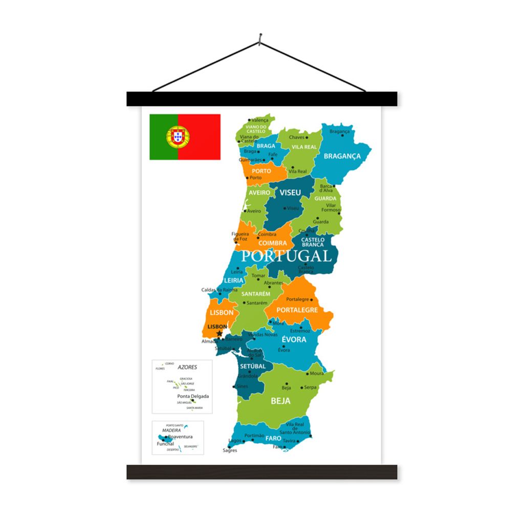 MuchoWow® Textilposter Bunte Karte von Portugal mit Inseln Produktbild 