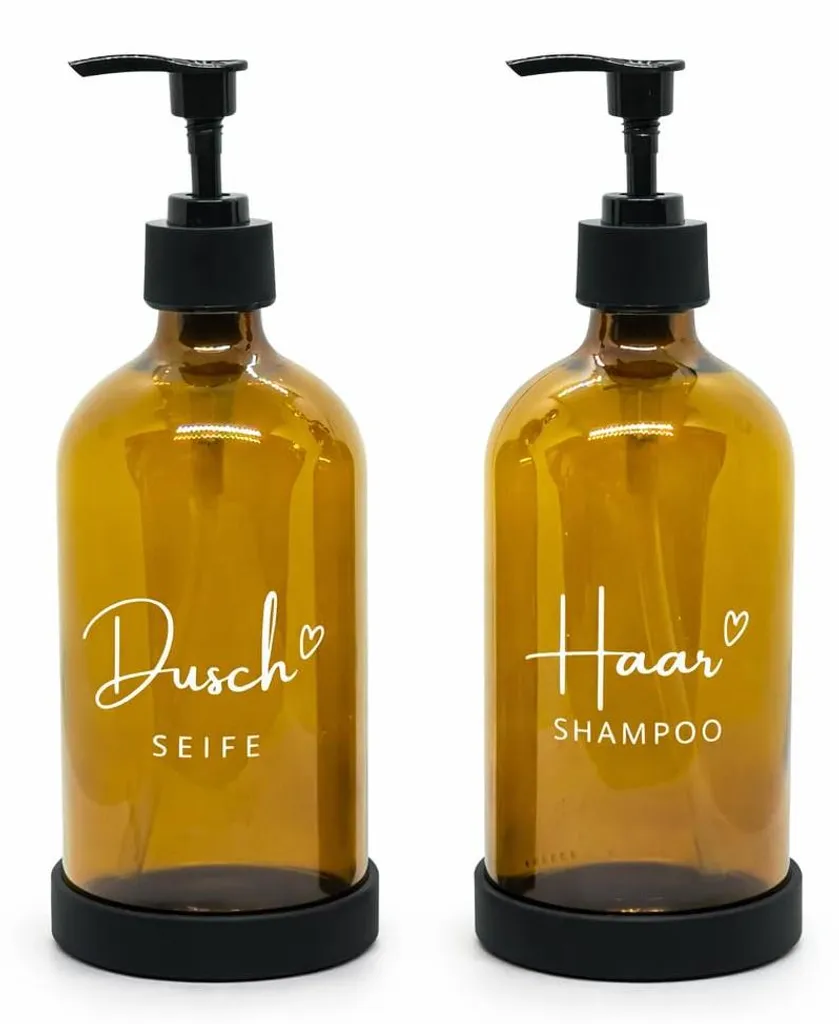 Lot de 2 distributeurs de savon en verre ambré 500 ml avec pompe noire