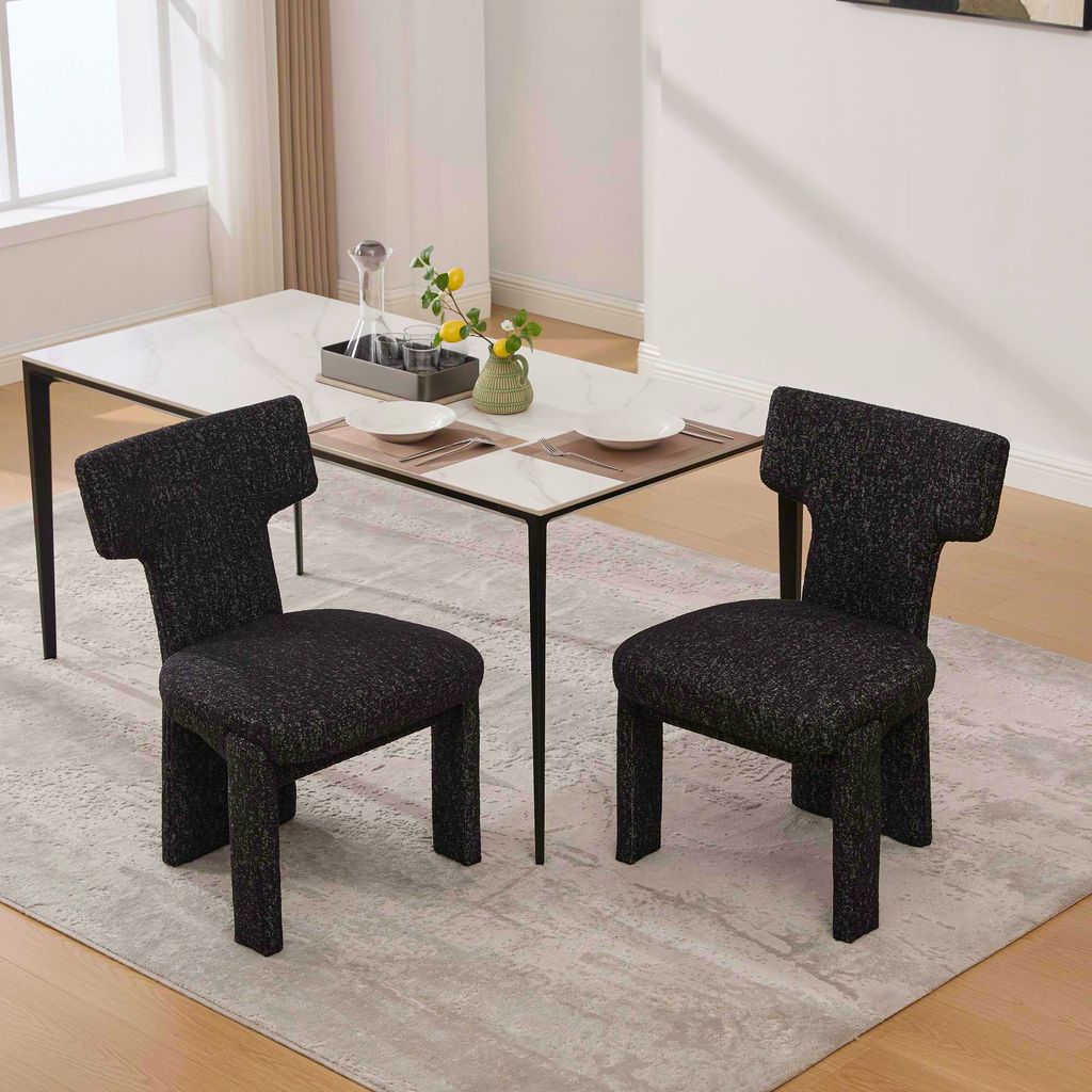 Chenille-Polstersessel-Set 2er-Pack, ohne Armlehnen, Holzbeine, 64 x 56 x 86 cm, Schwarz / Grau
