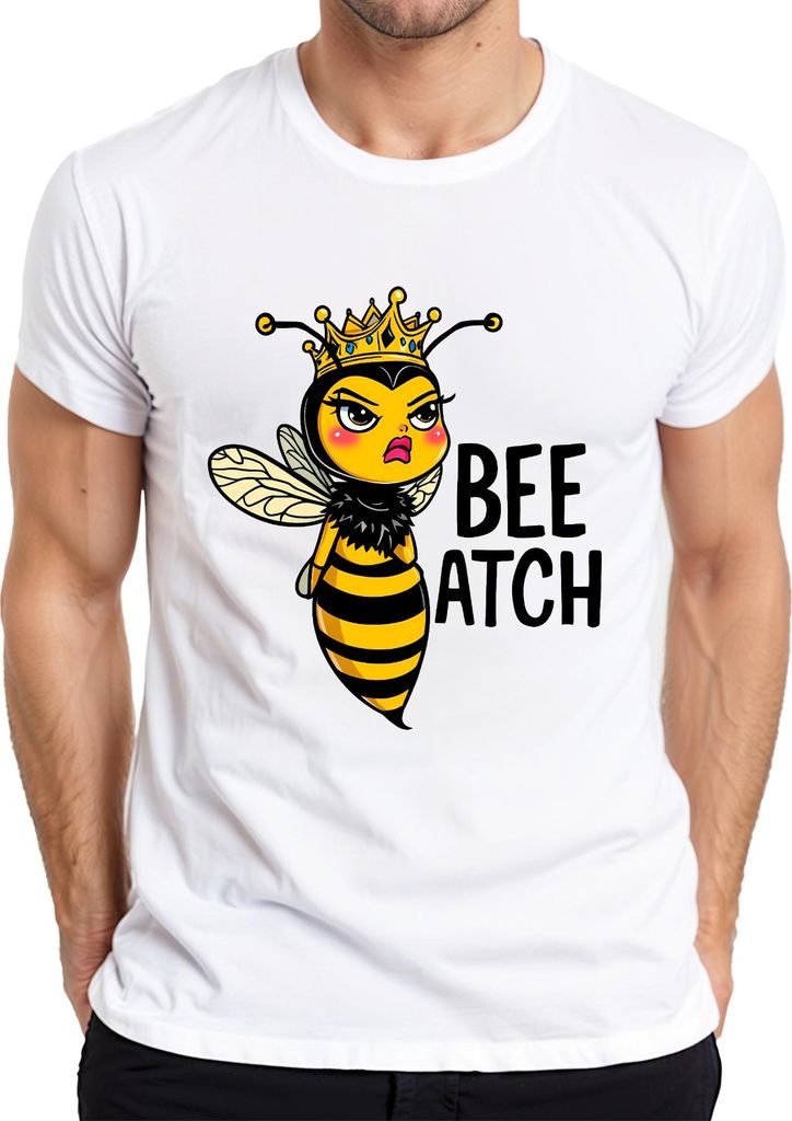 BEE ATCH Bienenkönigin freche Biene mit Krone lustiger Spruch Herren T-Shirt, Weiß, S