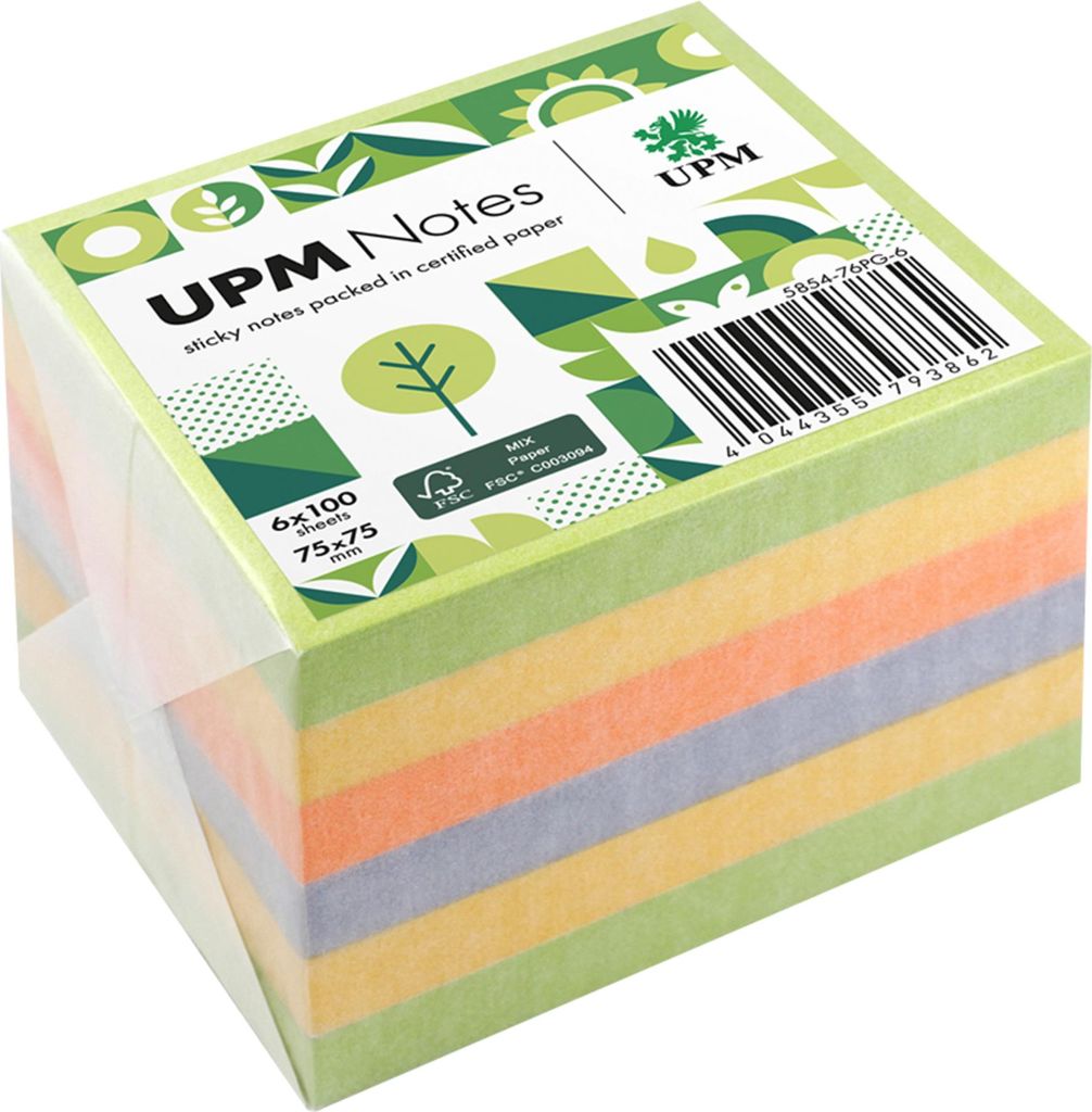 UPM Notes Haftnotiz 5854-76PG-6 Spring 75x75mm 100Bl. sort. 6St.