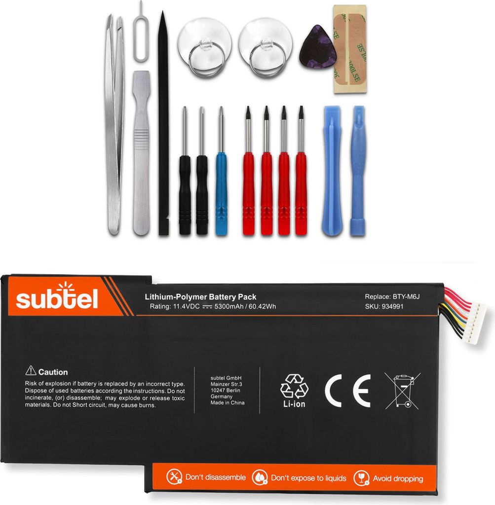 subtel 1x Akku für Notebook Kompatibel mit MSI GS63, GS63VR 7RF Stealth Pro, GS73VR 7RF Stealth Pro, BTY-M6J - (5700mAh, 11.4V) + Werkzeug-Set
