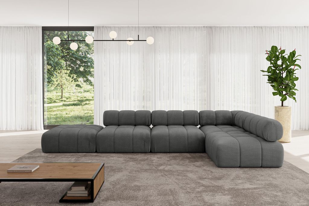 ALTDECOR Modulares Sofa Ecksofa in L-Form - Favio-L2 - 380x190x70 cm Dunkelgrau universal, links/rechts Corner modular Sofa Eckcouch Couch Wohnland...