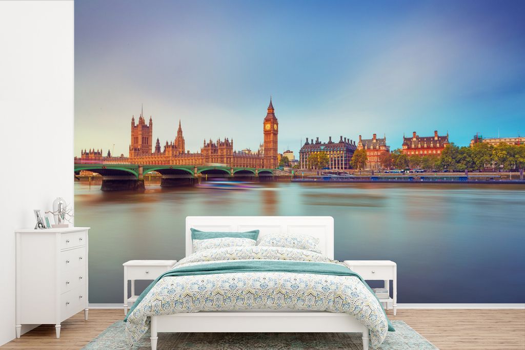MuchoWow Fototapete für Wohnzimmer oder Schlafzimmer Wandtapete Vinyl Motivtapete Londoner Skyline - 525x350 cm - Das Hintergrundbild