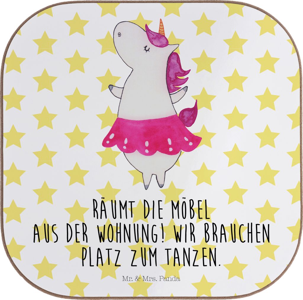 Mr. & Mrs. Panda Tassen Untersetzer Einhorn Ballerina - Weiß - Geschenk, Coaster, Tischuntersetzer, weinuntersetzer, Unicorn, Einhörner, Tanzen, ...