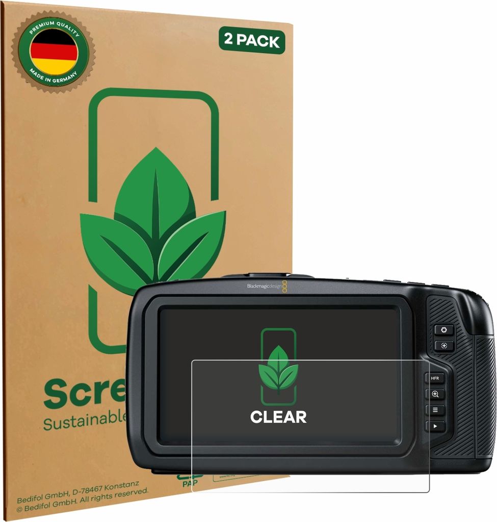 2x ScreenLeaf Schutzfolie für Blackmagic Pocket Cinema Camera 4K / 6K nachhaltiger Displayschutz Display Schutz Folie Klar Transparent
