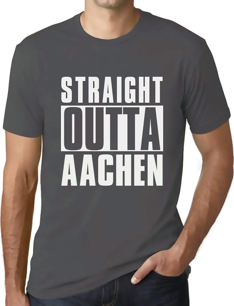 Herren Grafik T-Shirt Straight Outta Aachen Öko-Verantwortlich Vintage Jahrgang Kurzarm Lustige Druck Geburtstag Geschenk Mann