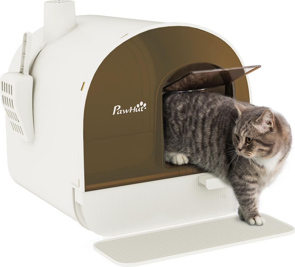 Katzentoillete mit Filter, 1 Ersatzfilter, 1 Bodenmatte, 43 cm x 44 cm x 47 cm, Schwarz + Weiß