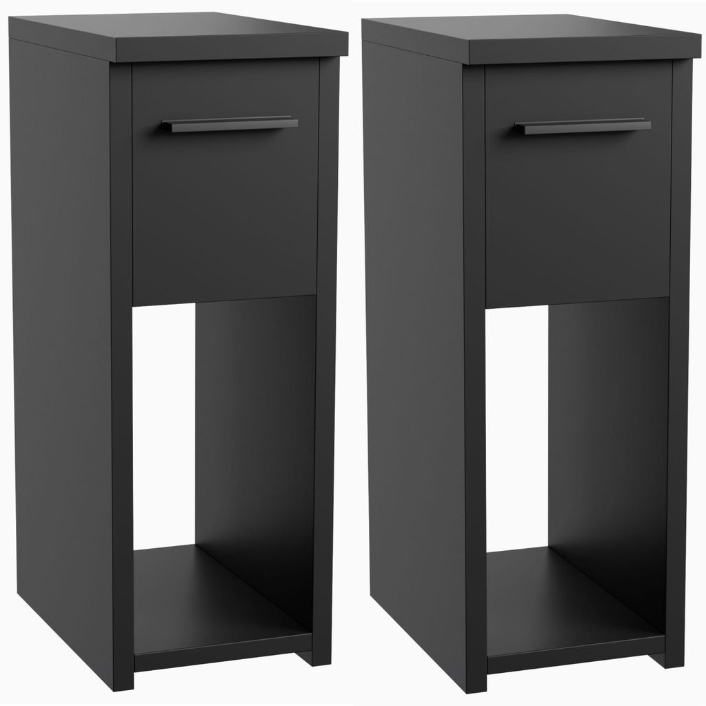 2er Set Nachttische - 20x30x55 cm - Schwarz Loft - schmal - mit Schublade - Ablage - einfacher Aufbau