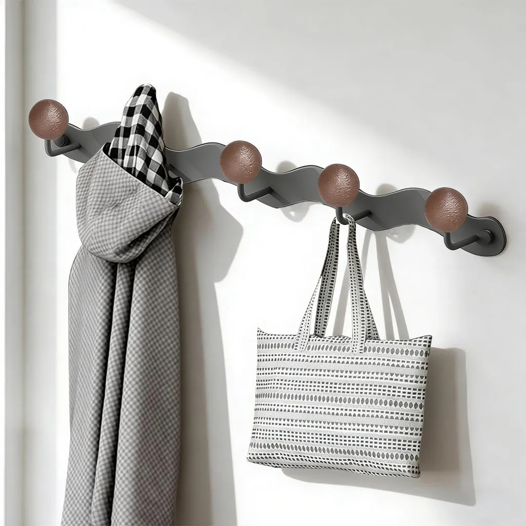 Portemanteau mural pour chambre et salon avec 5 patères boules en bois