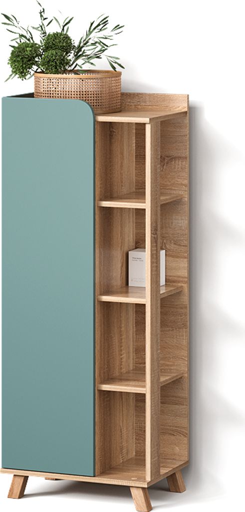 Midischrank Livinity Marano Blau-Grau 50 x 128 cm mit Tür und offenen Fächern, Model 52958