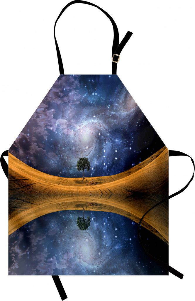 ABAKUHAUS Raum Kochschürze, Surreal Single Tree auf Galaxy mit Sternen Meteors Ungewöhnliche Sci Fi Panorama Print, Farbfest Höhenverstellbar Wa...