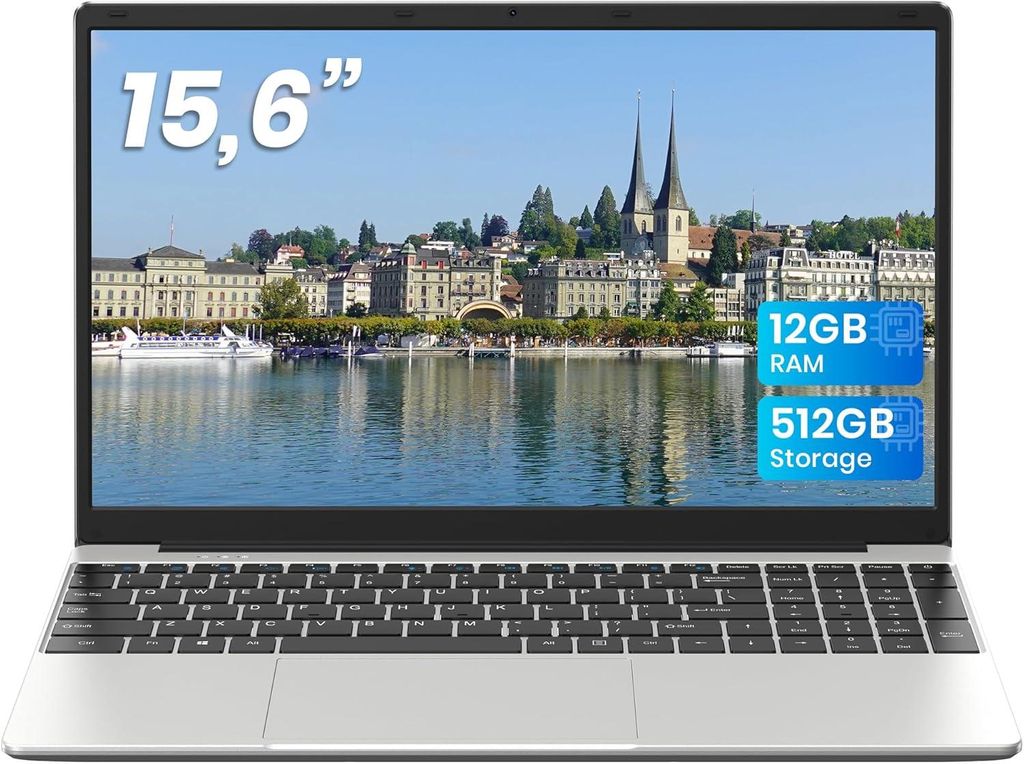 Laptop 15,6 Zoll FHD IPS Notebook 12GB RAM 512GB SSD Intel 5205U USB 3.0 Typ C WLAN Bluetooth für Arbeit Schule
